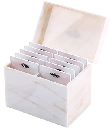 10 Layers Acrylic Eyelash Storage Box,Eyelash Holder Extension Tool,Makeup Organizer False Eyelashes Glue Pallet Holder, Grafting Eye lashes Close-Packed Display with 10 Pallets (Yellow Marble)