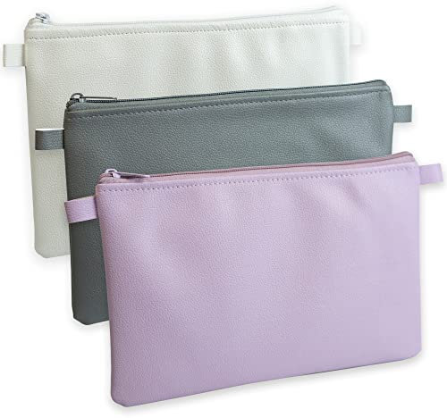 effektivo 3-er Set farbige Geldtaschen, Geldbeutel, Banktasche, Bankmappe, Dokumententasche mit Reißverschluss, Stiftetasche, Kosmetiktasche grau weiß pink