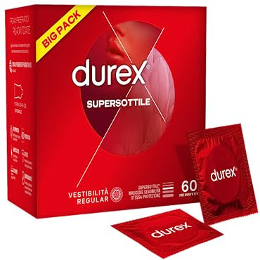 Durex SuperSottile Vestibilità Regolare Preservativi Sottili formato Super-Big, 60 Profilattici