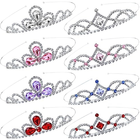 Cinaci 8 Pièces Diadème Princesse avec Cristaux Étincelants Multicolores en Strass Argent Métallique Couronnes de Mariage, Anniversaire, Bal de Promo Accessoires de Coiffure pour Femmes
