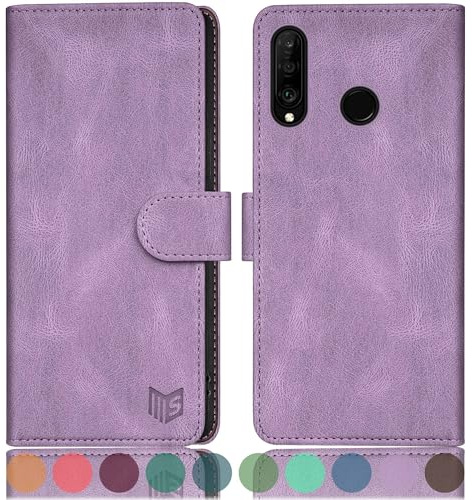 SUANPOT [RFID Schutz für Huawei P30 Lite Hülle PU Leder Handyhülle Lederhülle Klapphülle Kartenfach Flip Cover für Huawei P30 Lite Handy hülle Leather Wallet Phone Case Flieder Lila
