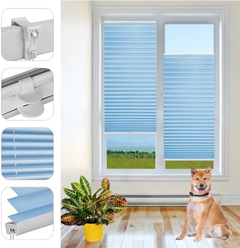 Plissee Klemmfix ohne Bohren 35 x 90 cm Blickdicht Sichtschutz Sonnenschutz Faltrollo für Fenster & Tür, Inkl Aller Montage-Teile, für Schlafzimmer Badezimmer, Himmelblau