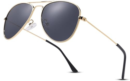 LOJUDI Aviateur Lunette de Soleil Enfant - Polarisées Protection UV400 Lunettes Cadre Métallique Lunette Soleil Enfant Fille Garçon 4-12 ans-Doré/noir