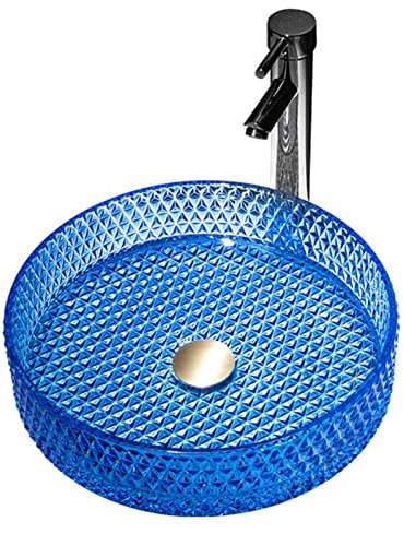 Badezimmer-Waschbecken über der Theke + passende Wasserhähne, ovales Waschbecken, zeitgenössisches Waschbecken aus gehärtetem Glas (Farbe: Grün, Größe: 40,5 x 40,5 x 10,5 cm)