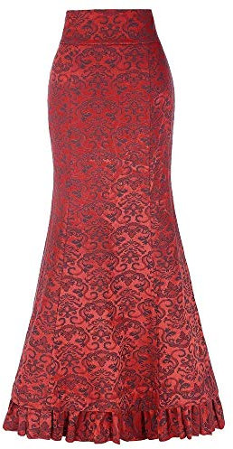 Sommerrock Lang Und Leicht Rock Bodycon Rassel Frauen Langer Punkrock Retro Meerjungfrauen-Vintage-Rock-Stil Meerjungfrauen-Vintage-Rock Etui Damen (Red, XL)
