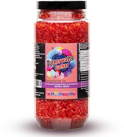 Premium Zuckerwattezucker Grob Dose Spezialzucker Kristalle (700 g, Erdbeere)