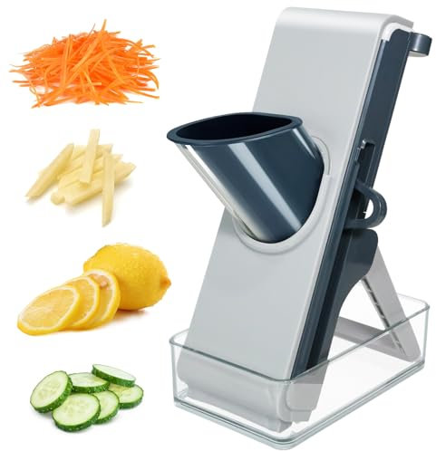 HNCY Gemüseschneider, Multifunktions Gemüsehobel mit Behälter, Handsichere Mandoline zum Schneiden, Faltbare Mandoline für Julienne, Streifen, Robuster Zwiebelschneider Vegetable Chopper