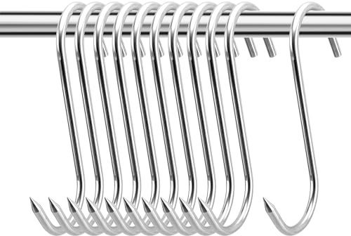 KEJJNYER 10 ganci per carne da 20,3 cm, in acciaio inox, diametro 10 mm, ganci per carne per macellazione, affumicatura, asciugatura, cottura, grigliate, barbecue