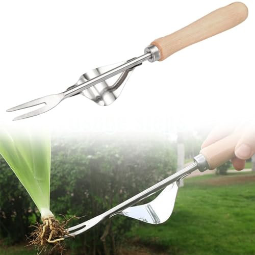 TBLMPNE 2024 Neu Unkrautstecher Edelstahl, Wurzeljäter Manuelles Unkrautjätgerät aus Edelstahl mit Holzgriff, Manueller Weeder Löwenzahnzieher Rasenmäher für den Garten Rasen Hof (1 Stück)