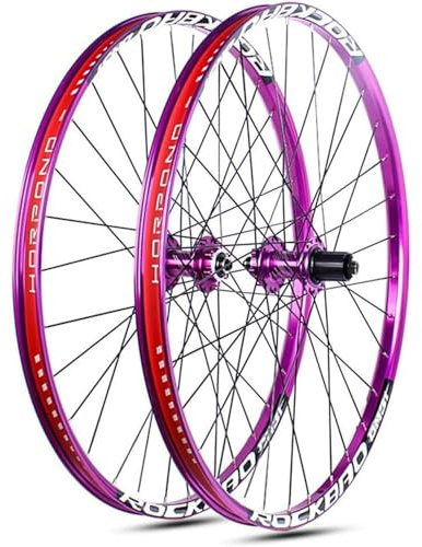 NBTRXWAFR 26/27,5/29 Zoll MTB-Laufradsatz,Alu-Legierung,Boost-Steckachsen-Laufradsätze Mit Abgedichtetem Lager Scheibenbremsen-Laufradsatz Passend Für 7–11-Gang-Kassetten,Lila,26inch