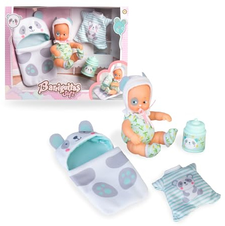 los Barriguitas - Solf Trousseau, Mini Muñeca Bebé Vestida como un Precioso Osito Panda, Cuerpo Blandito con Capucha de Quita y Pon y Decoración en la Carita, Niños de 2 años+, Famosa (BFG12000)