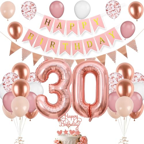 30. Geburtstag Deko Roségold, Luftballon 30. Geburtstags, Geburtstagsdeko 30 Jahr, Mädchen 30 jahre Geburtstags Deko-Set, Zahl 30 Luftballons Tortendeko Roségold Weiß Ballons für Geburtstag Party Deko