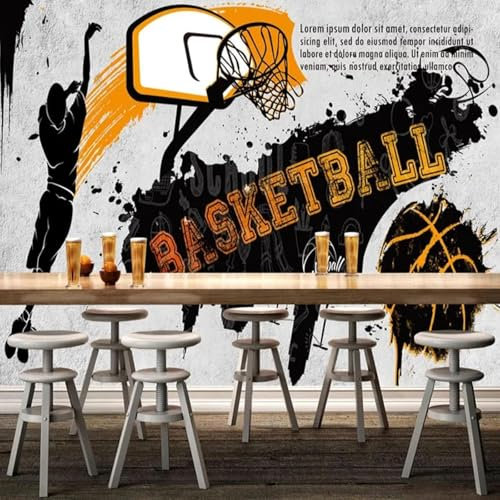 MIXUEXUNLU 3D Wallpaper Retro Black and White Personalized Graffiti Basketball Cement Wall Mural Restaurant Cafe bar Wallpaper