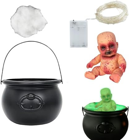 Halloween kittel med – häxa kittel krukor med LED-lampor | robust konstruktion skrämmande rekvisita för entrébord, halloweenfest, TV-skåp, öppen spis