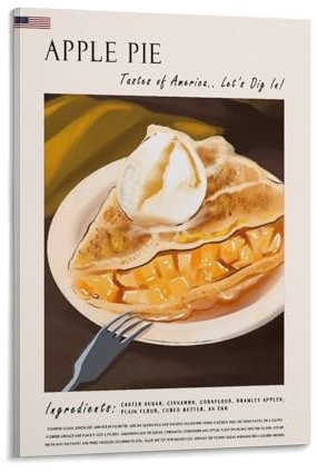 Poster Apple Pie Food, Retro-Restaurant-Poster, amerikanische Küche, Esszimmer, Poster, Leinwand-Poster, Wandkunst, Dekordruck, Bild Gemälde für Wohnzimmer, Schlafzimmer, Dekoration, 40 x 60 cm