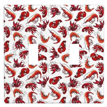 Placca di copertura per interruttore della luce a levetta, 2 piastre da parete di dimensioni standard 11,4 x 11,4 cm, divertente gamberetti doppia piastra di copertura per interruttore della luce