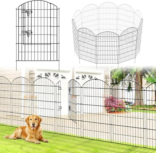 Thealyn Metall Gartenzaun, Dekorative Bordüre, Kein Graben, Rostfreie Tierbarriere für Blumenbeet, Hunde (Schwarz, 101cm x 71cm, 9 Paneele + 1 Tür, Gesamtlänge 7m)