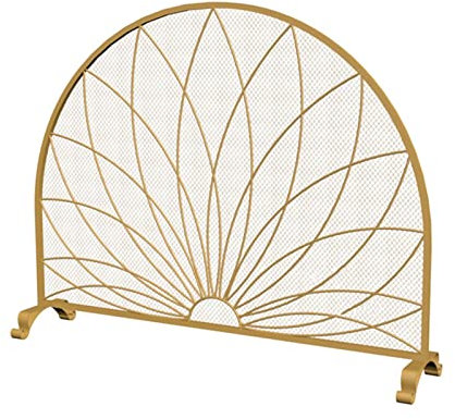 fireplace screen,Semicircle Single Paneled Fireplace Screen, Black/Gold Mesh Fireplace Grate, Handcrafted Wrought Iron Chimney Cover, Fire Spark Guard Grate (Color : Gold)