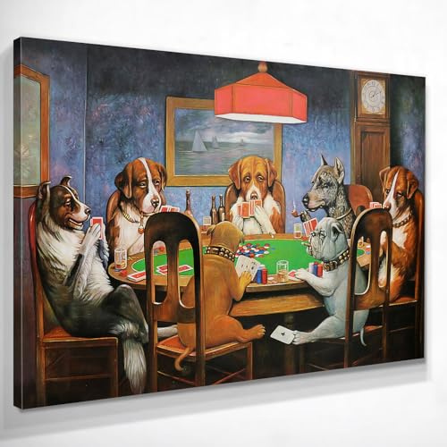 A Friend in Need, un amico in difficoltà, cani che giocano a poker C.M. Coolidge, quadro grande stampa su tela di alta qualità, fine art, intelaiato pronto da appendere bsa3-50x70 cm