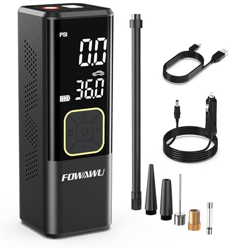 FOWAWU Elektrische Luftpumpe Fahrradpumpe 7800mAh 150PSI Mini Akku Luftpumpe Wiederaufladbarer Akku Kompressor, Großes LED-Display,Memory-Funktion,Autostop Function,Funktion als Powerbank