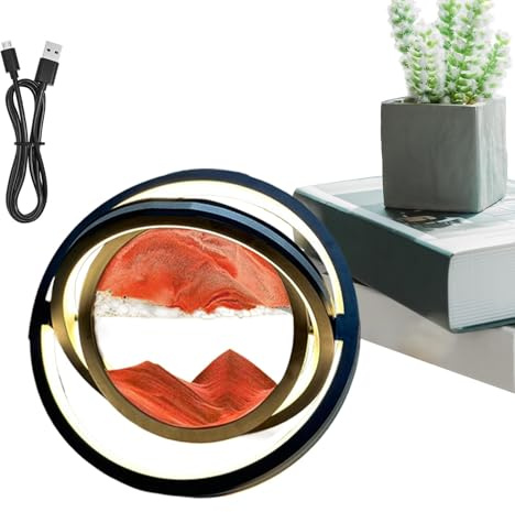 Lampe de sable de paysage, lampe d'art de sable en mouvement | Veilleuse d’art de sable | Sablier créatif à mouvement de sable, veilleuse d'art de sable rotative à 360 degrés pour table d'étagère