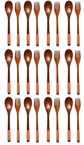 XSXSX Küchenutensilien-Set, Küchenutensilien, 24-teilig, Holz, 22,9 cm, Japanisches Löffel-Gabel-Set, Küche, Naturholzbesteck, Holz-Essbesteck-Set
