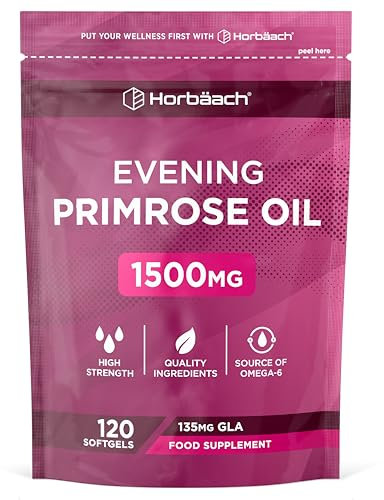 Nachtkerzenöl Kapseln Hochdosiert 1500mg | 120 Evening Primrose Oil Softgel Capsules | mit Omega 6 und GLA | von Horbaach