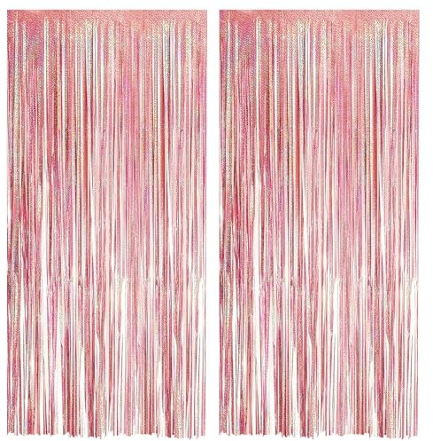 Alaoo Lametta Vorhang Roségold, 2 Stück Party Vorhänge Luftschlangen, Glitzervorhang Lametta, Fotowand Hintergrund Party Deko fur Party Deko Geburtstagsdeko Hochzeit Festivals Bühnendekor, 2.5m