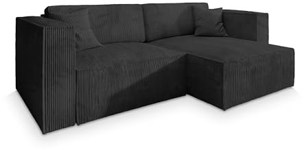 Masseno Ecksofa NERIO P mit Schlaffunktion L-Form, Sofa mit Bettkasten, Wohnzimmersofa, Couch, Soffa, Bettsofa, Couchgarnitur- Schwarz, POSO 135