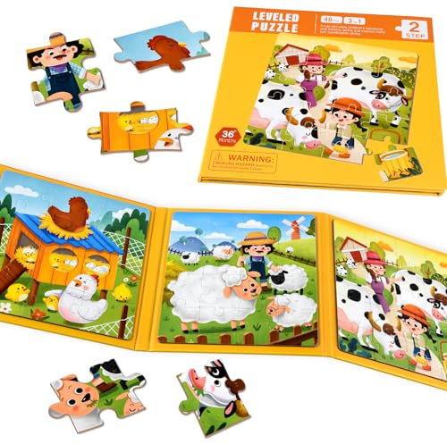 NEBURORA Magnetische Puzzles für Kleinkinder, pädagogisches Reisespielzeug, Auto-Flugzeug-Aktivitäten für Kinder, 48-teiliges magnetisches Lernpuzzle für Roadtrips, Geburtstagsgeschenke für Kinder