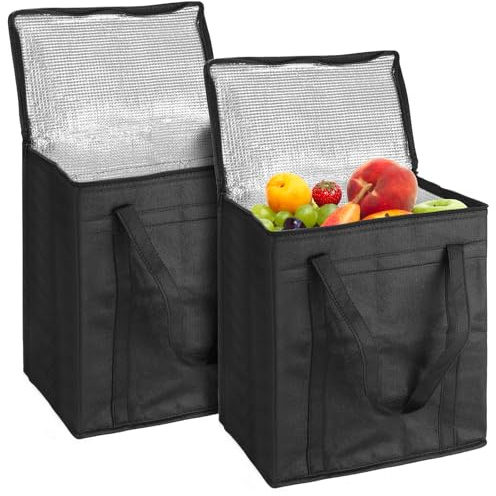 FUNSUEI 2 x mittelgroße Kühltaschen, 24 l, schwarz, isolierte Thermobeutel für Lebensmittel, Picknick, Reisen