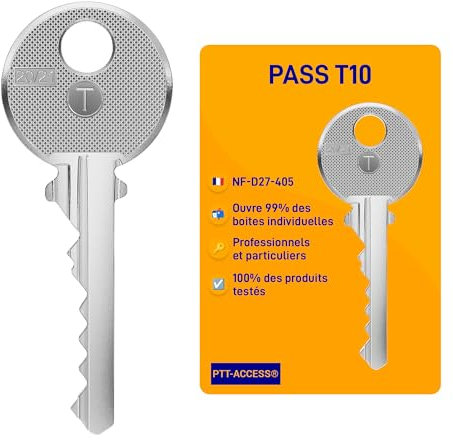 PTT-ACCESS®| Clé Pass PTT T10 - Passe partout pour boites aux lettres individuelles et interphones.