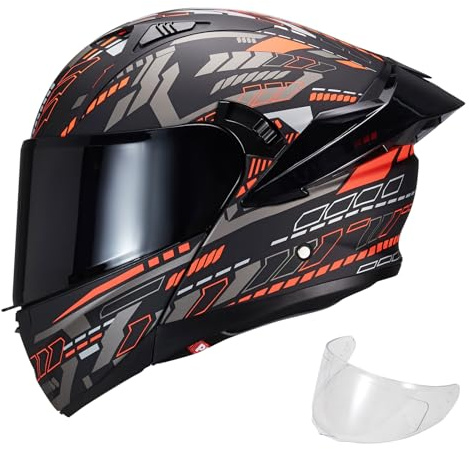 JQF Gear Modular Motorcycle Helmet Dual Visor Flip Up Full Face Helmets SJ-809 DOT Approved for Adults Men Women (Matte Cosmos, L)
