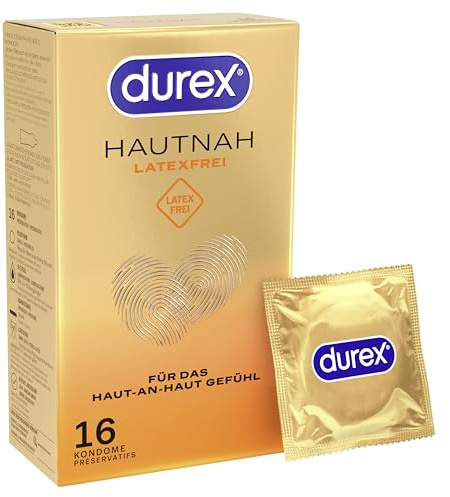 Durex Hautnah Latexfrei Kondome - Latexfreie Kondome aus Real-Feel-Material & mit anatomischer Easy-On-Form - Ohne Latex - 32er Pack (2 x 16 Stück)
