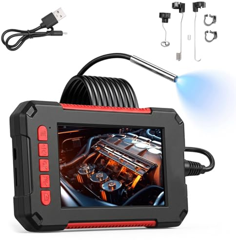 Telituny P40 Endoskopkamera mit Licht, 4.3 Zoll 1080P HD Bildschrim 10m Industrielles Endoskop, 3.9mm Inspektionskamera, Rohrkamera mit IP67 wasserdichte Sonde, Schlangenkamera für Abflussrohre(10 m)