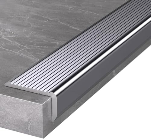 Borde de aluminio antideslizante para escalera, tira de puerta en forma de L y protector de alféizar de ventana, protector de escalones para interiores y exteriores (gris, 3 x 2 cm, L-38/97 cm)