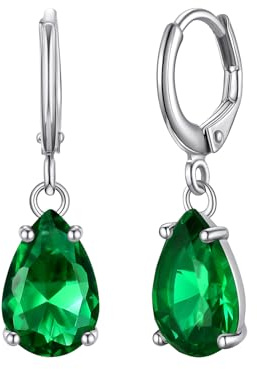 Bestyle Plata de Ley 925 Pendientes Aros con Lágrima Brillantes Circonita Cúbica Piedras Preciosas Sintéticas Hipoalergénico Elegante Joyas de Mujer Madre Esposa Novia