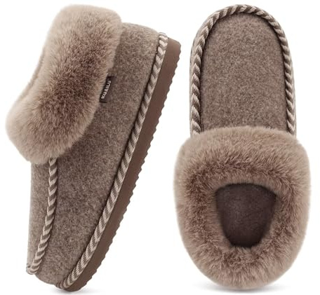 KuaiLu Hausschuhe Damen Kuschel Fussbett Fell Winter Pantoffeln Frauen Warme Flauschige Plüsch Gefütterte Geschlossen Hause Filzhausschuhe Filz Wolle Hüttenschuhe Rutschfest Feste Sohle hellbraun 39