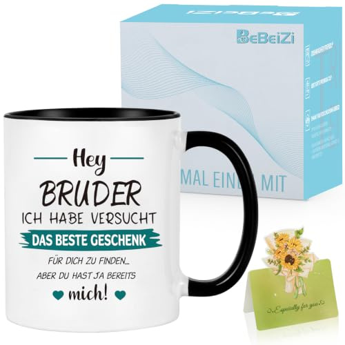 Bruder Tasse Geschenk mit Spruch – Geschenkidee für besten Bruder zu Weihnachten oder Geburtstag | Schwarzer Kaffeebecher 330 ml