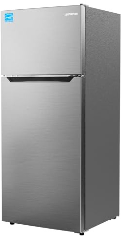 Upstreman 14.6 Cu.Ft. Refrigerator with Top Freezer, 2 Door Fridge with Electronic Thermostat, ENERGY STAR, Low Noise, Frost Free Top Freezer Refrigerator, Reversible Door, Stainless Steel-BD146