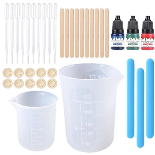 Caelura Silikon Messbecher Set für Raysin, Gips Gießen Zubehör, Silikonbecher zum Gießen, mit Mischstab, Tropfer, Fingerbetten, Gips Farbe für DIY Basteln Gießformen(100ML/250ML)