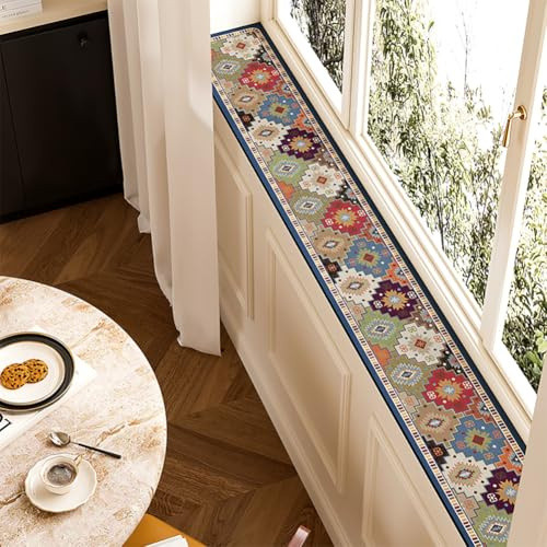 QHanky Window Sill Mat,20x100cm Diatomaceous Earth Absorbent Mat With Rubber Backed,Non Slip Cushion For Windowsill,Quick Drying Cuttable Pad,Easy To Clean,for Hallway Bedroom Home (Multicolour F)