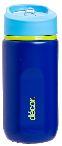 Décor 500ml Kids Stainless Steel Bottle - Single Wall Water Bottle with Straw Cap, Dental Safe Spout, Carry Handle, Reusable BPA Free Drink Flask with Personalised Stickers - Blue
