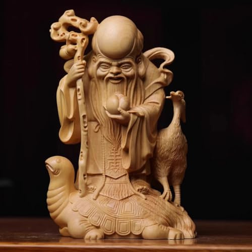 Estatuas de madera, figuras de estrella de cumpleaños chinas, regalos de cumpleaños para el inmortal de la longevidad, decoración del hogar, sala de estar y oficina. Auténtico boj de hojas pequeñas