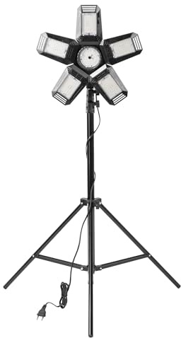 LATRANS Faltbare LED Arbeitsleuchte 55W mit Stativ & Netzstecker – 5-Flügel Baustrahler E27, 4950 lm, 6500 K Kaltweiß, höhenverstellbar 68–210 cm, IP20, für Werkstatt, Garage und Baustelle (Schwarz)