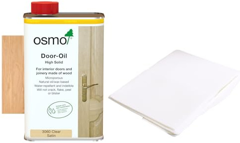 Osmo Door Oil 1 Litre - Durable Wood Finish for Doors, Frames and Joinery with Osmo Easy Pad Lint Free Cloth (Clear Satin 3060)