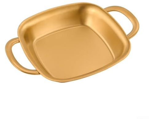 Assiettes plates carrées en acier inoxydable avec poignées, plateau de service pour apéritif, biscuits, steak, dessert, salade (20 cm, doré)