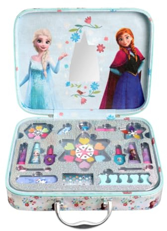 Frozen Make-up Koffer für Kinder – 30-teiliges Beauty-Set mit Lipgloss, Lidschatten, Nagellack & Zubehör | Gepolsterter Schminkkoffer mit ELSA & Anna Design