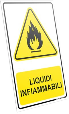 PRINTIMA Segnaletica informativa LIQUIDI INFIAMMABILI in italiano 21x32 cm in PCV con set di montaggio – Cartello per ambienti con sostanze pericolose