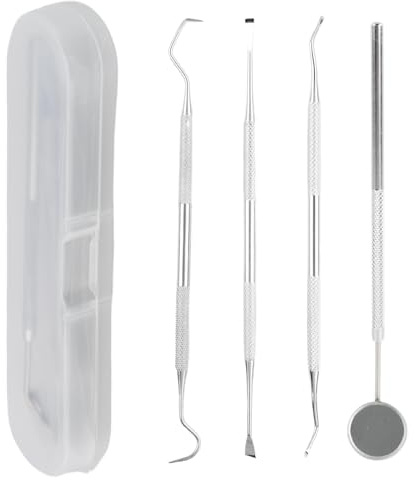 Zahnreinigungs Set, Zahnsteinentferner Zahnreinigung, Zahnarztbesteck, Edelstahl Zahnarztbesteck, Zahnarztspiegel Mundspiegel Zahnsonde, Zahnstein Selbst Entfernen, Zahnreinigung Zwischenräume (4 PCS)